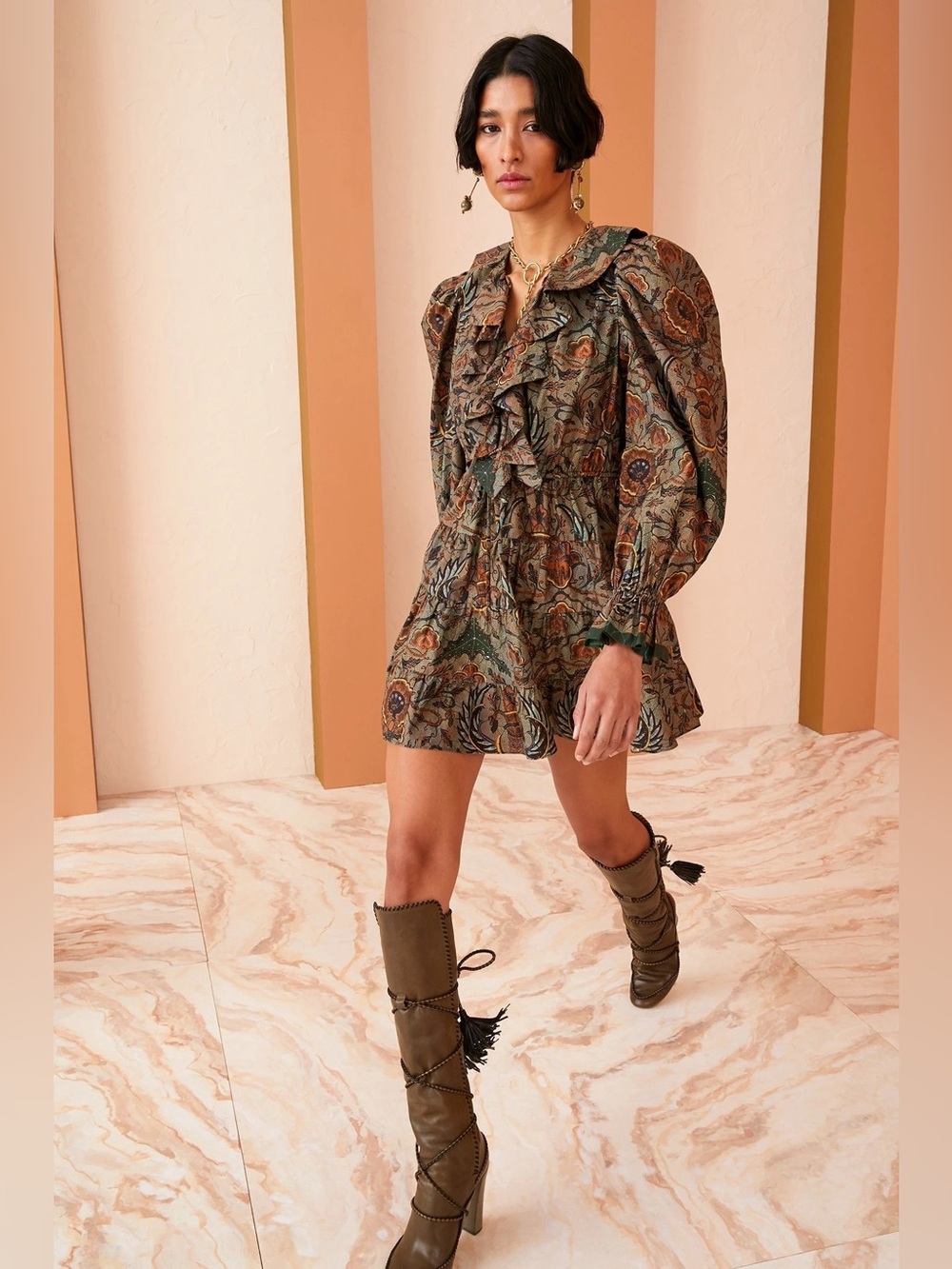 Ulla Johnson Caris Ruffle Dress‎ in Spruce.